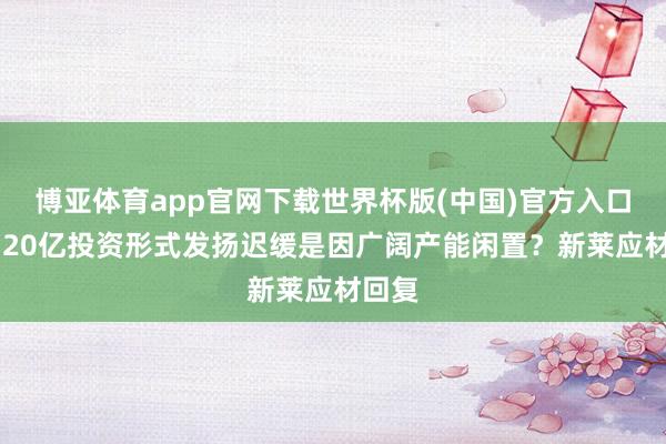 博亚体育app官网下载世界杯版(中国)官方入口 公司20亿投资形式发扬迟缓是因广阔产能闲置?新莱应材回复