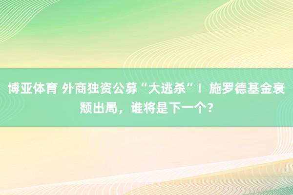 博亚体育 外商独资公募“大逃杀”！施罗德基金衰颓出局，谁将是下一个？