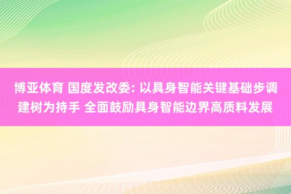 博亚体育 国度发改委: 以具身智能关键基础步调建树为持手 全面鼓励具身智能边界高质料发展