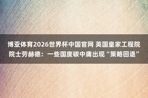 博亚体育2026世界杯中国官网 英国皇家工程院院士劳赫德:一些国度碳中庸出现“策略回退”