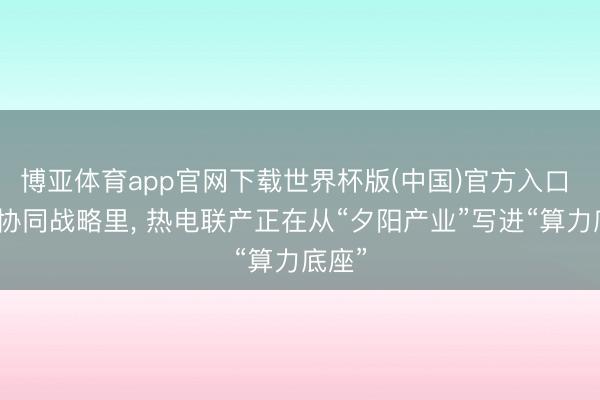 博亚体育app官网下载世界杯版(中国)官方入口 算电协同战略里, 热电联产正在从“夕阳产业”写进“算力底座”