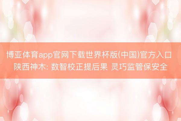 博亚体育app官网下载世界杯版(中国)官方入口 陕西神木: 数智校正提后果 灵巧监管保安全